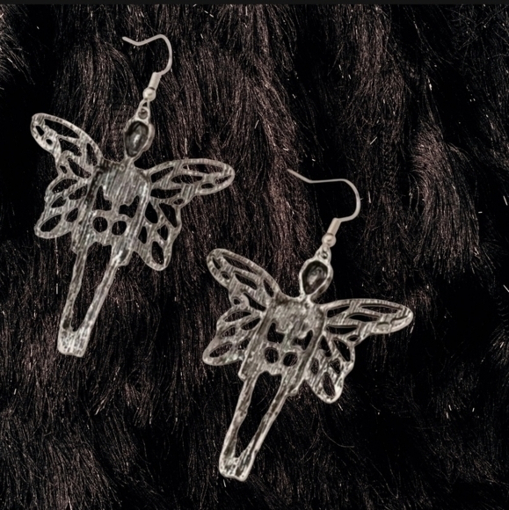 BETSEY JOHNSON GOTHIC SILVER FAIRY EARRINGS - Picture 3 of 3
